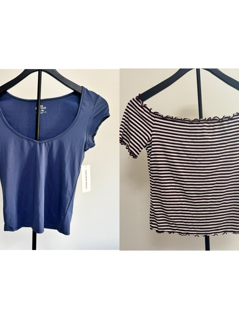 2 t-shirt bundle Streetwear Society Blue Tee & maroon and White Striped